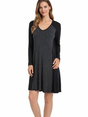 Eileen Fisher Black Gray Long Sleeve Swing Dress Women Size XL Casual